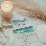 Modern Watercolor Script Ocean Beach QR code  Save The Date<br><div class="desc">Modern Watercolor Script Ocean Beach QR code Save the Date Announcement - A gorgeous watercolor beach scene with modern script typography. QR code on the back of the announcement. Save the Date is part of a collection.</div>