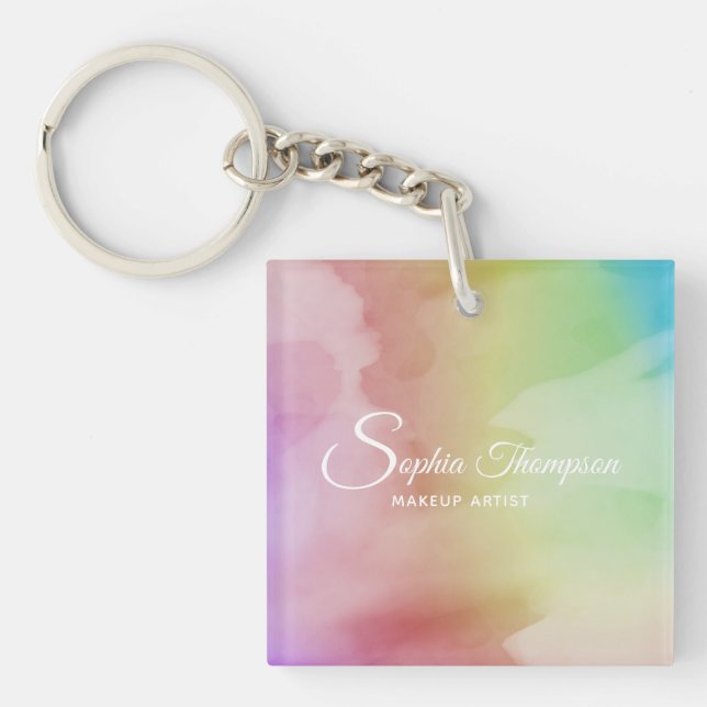 Modern Watercolor Script Rainbow Pastel - Keychain (Front)