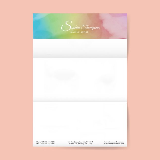 Modern Watercolor Script Rainbow Pastel Letterhead (Creator Uploaded)