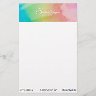Modern Watercolor Script Rainbow Pastel Stationery