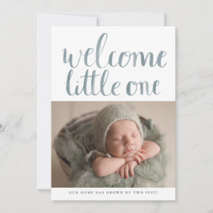 Modern Watercolor Script Simple 2 Photo Birth Announcement