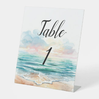 Modern Watercolor Sea-Themed Table Numbers Pedestal Sign