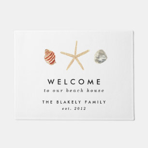 Modern Watercolor Seashells Personalized Doormat