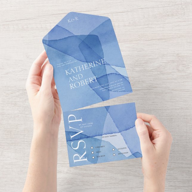 Modern Watercolor Shapes Wedding All In One Invitation (Tearaway)