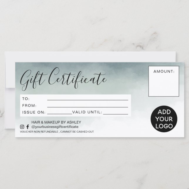 Modern watercolor simple gift certificate logo (Front)