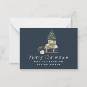 Modern watercolor sleigh Christmas tree corporate  Card