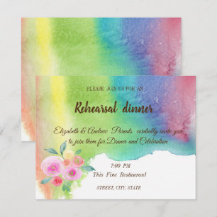 Modern Watercolor Splash, Flower Rehearsal Dinner Invitation
