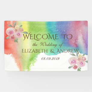 Modern Watercolor Splash Flowers Wedding Banner