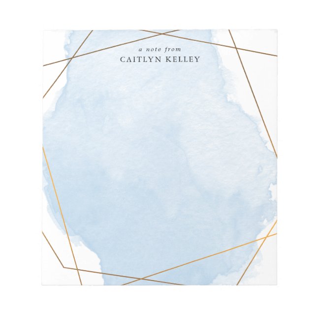 Modern Watercolor Splash Gold & Blue Personalized Notepad (Front)