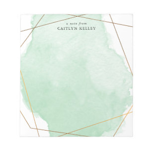 Modern Watercolor Splash Gold & Green Personalized Notepad