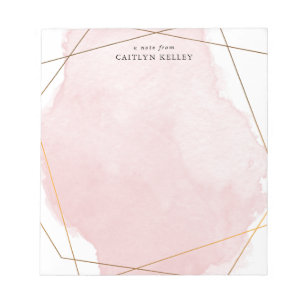Modern Watercolor Splash, Gold & Pink Personalized Notepad