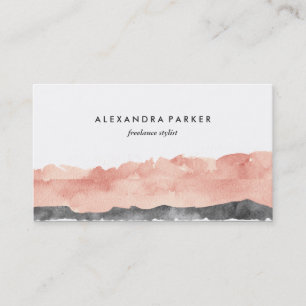Modern Watercolor Splash Rose and Black Business Card