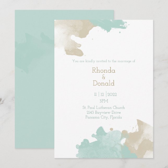 Modern Watercolor Splashes Wedding Invitation (Front/Back)