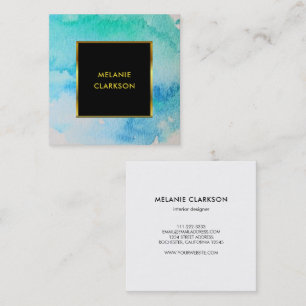 Modern watercolor splatter black gold professional square business card