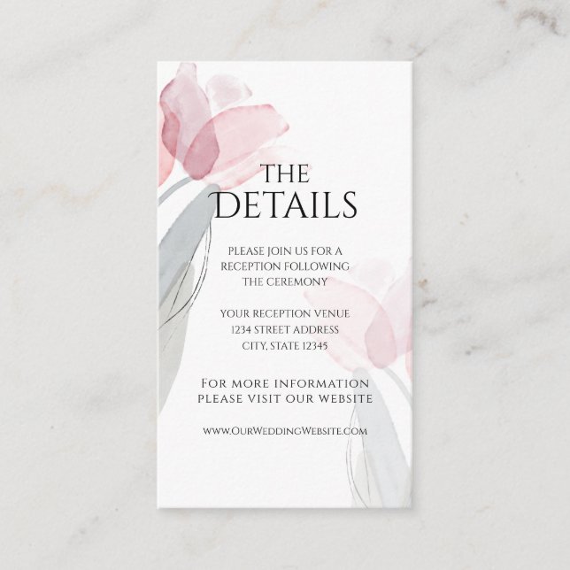 Modern Watercolor Spring Pink Tulips  Enclosure Card (Front)