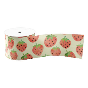 Modern Watercolor Strawberries Pattern Grosgrain Ribbon
