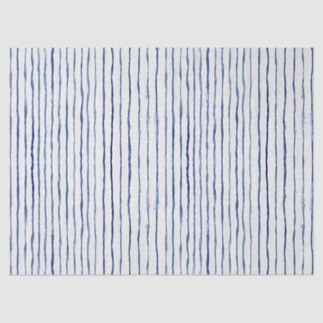  Modern Watercolor Striped Pattern Blue and White Tissue Paper (Front)