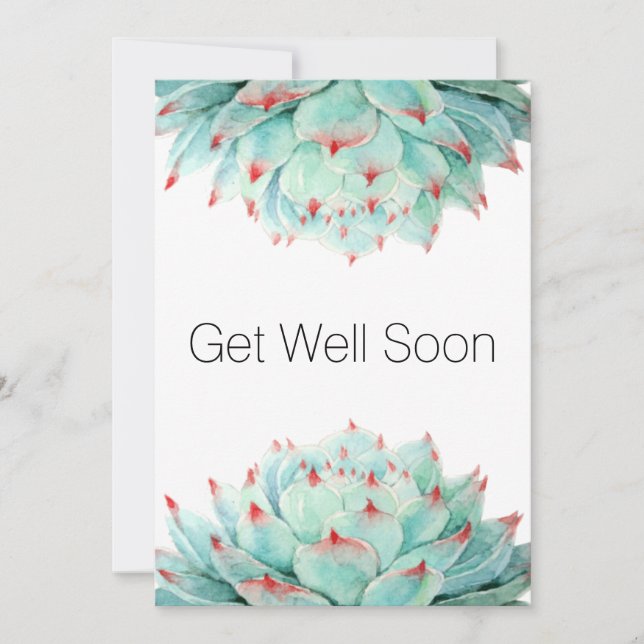 Modern Watercolor Succulents Get Well Soon Card (Front)