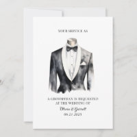 Modern Watercolor Suit Groomsman Proposal