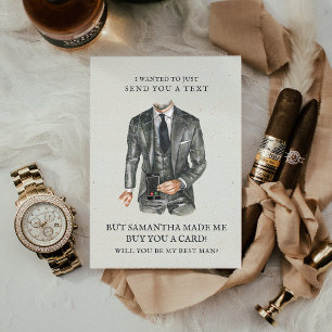 Modern Watercolor Suit Groomsman Proposal Request Invitation