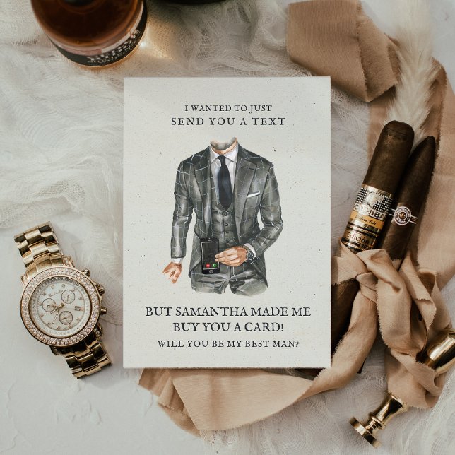 Modern Watercolor Suit Groomsman Proposal Request  Invitation (Creator Uploaded)