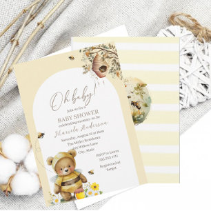 Modern Watercolor Sweet Bee Baby Shower Invitation