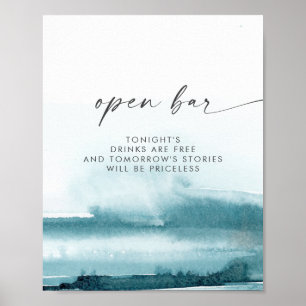 Modern Watercolor   Teal Open Bar Sign