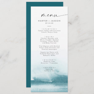 Modern Watercolor   Teal Wedding Dinner Menu