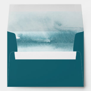 Modern Watercolor   Teal Wedding Invitation Envelope