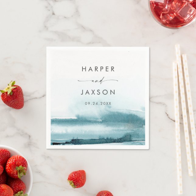 Modern Watercolor | Teal Wedding Napkins (Insitu)