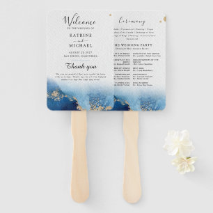 Modern Watercolor   Teal Wedding Program Hand Fan
