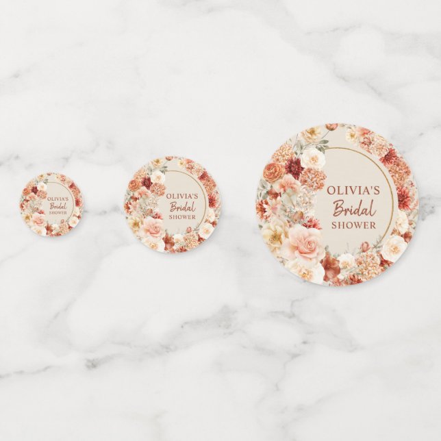 Modern watercolor terracotta burgundy blush floral confetti (Fronts)