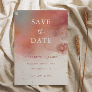 Modern Watercolor Terracotta Wedding Save The Date Invitation