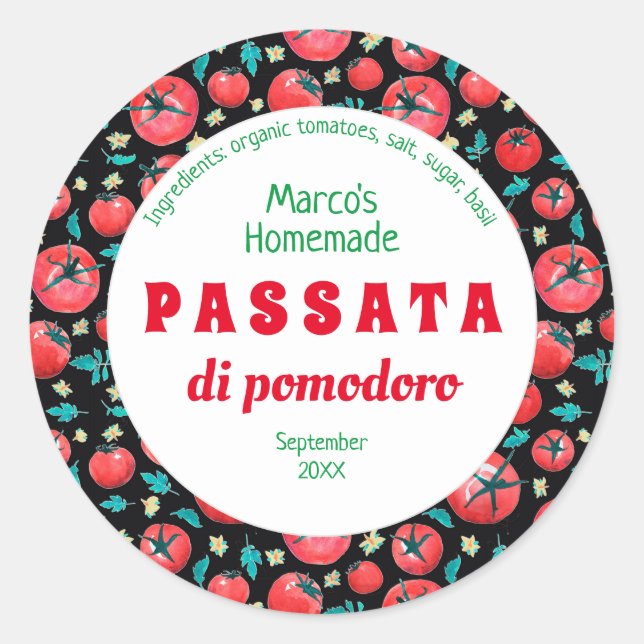 Modern watercolor tomato sauce food label (Front)