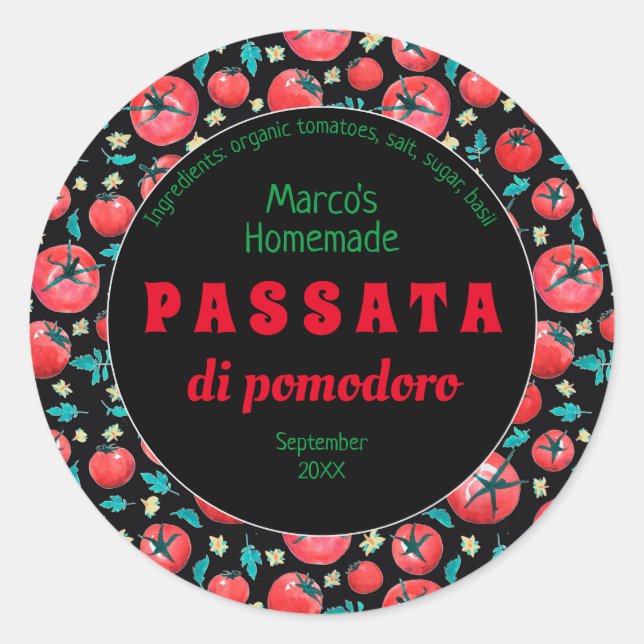 Modern watercolor tomato sauce food label (Front)