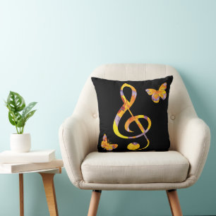 Modern watercolor treble clef and butterflies throw pillow