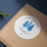 Modern Watercolor Trees Merry Christmas Classic Round Sticker<br><div class="desc">Modern Watercolor Merry Christmas Stickers Gift Tags. Click the edit/personalize button to customize this design with your text.</div>