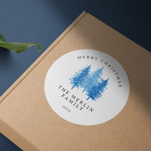 Modern Watercolor Trees Merry Christmas Classic Round Sticker