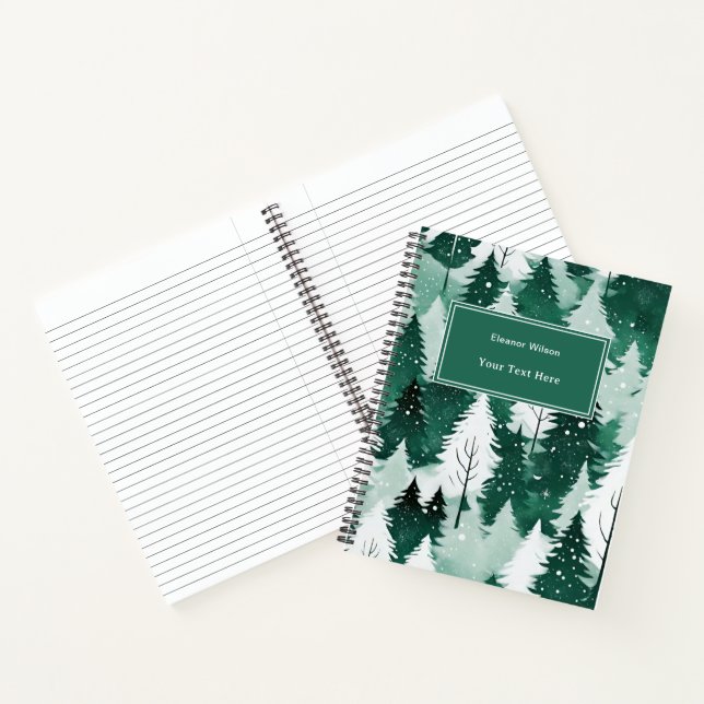 Modern Watercolor Trees Snow Scene Christmas Notebook (Inside)