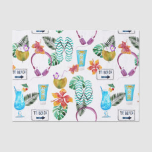 Modern Watercolor Tropical Beach Pattern Tissue Paper