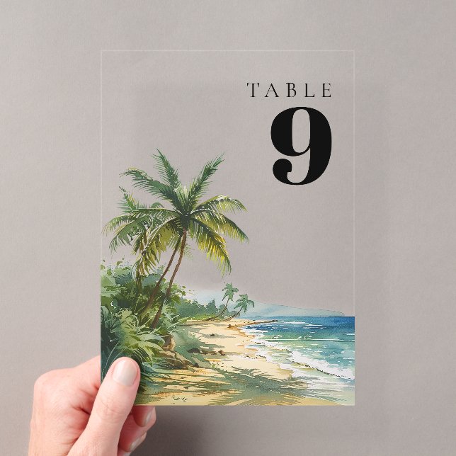 Modern Watercolor Tropical Beach Table Number (Insitu (Handheld))