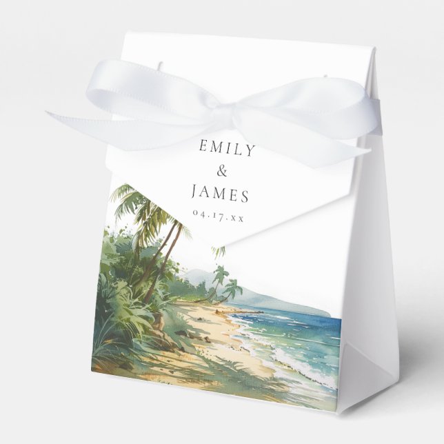 Modern Watercolor Tropical Beach Wedding Favor Box (Front Side)