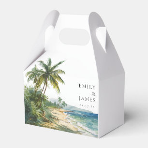 Modern Watercolor Tropical Beach Wedding Favor Box