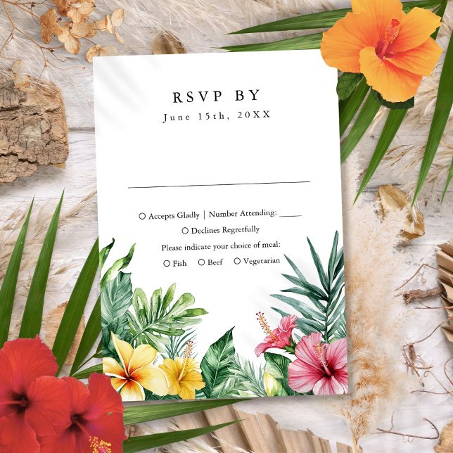 Modern Watercolor Tropical Flowers Wedding RSVP (Modern Watercolor Tropical Flowers Wedding RSVP)
