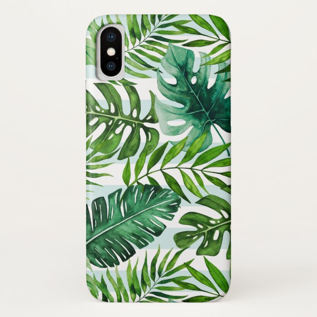 Modern Watercolor Tropical Green Leaves Case-Mate iPhone Case (Back)