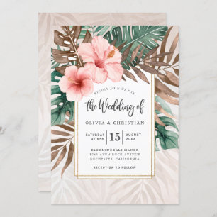 Modern Watercolor Tropical Greenery Floral Wedding Invitation