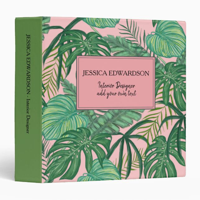 Modern watercolor tropical leaves pattern blush binder (Front/Spine)