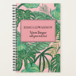 Modern watercolor tropical leaves pattern blush planner<br><div class="desc">Personal planner with modern watercolor tropical leaves pattern on blush background.
Happy summer tropical Hawaii design.
You can add your own name and text at the front.</div>