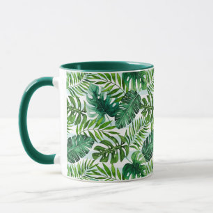 Modern Watercolor Tropical Leaves Pattern Mug