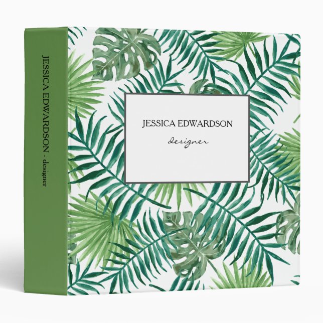 Modern watercolor tropical leaves pattern personal binder (Front/Spine)